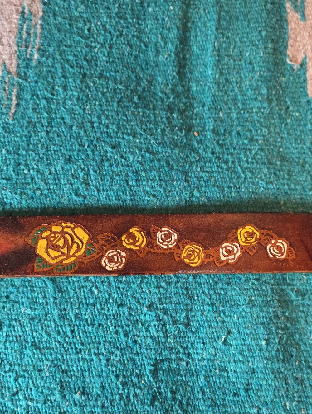 Vintage Tooled Leather Name Belt SANDY Painted Yellow Rose Western Boho - Picture 10 of 14